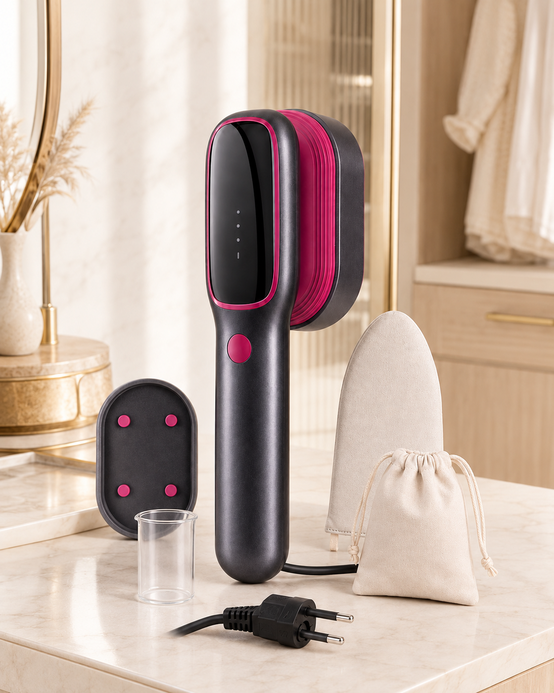 Défroisseur vapeur portable — pack voyage complet — mise en situation Safety Place